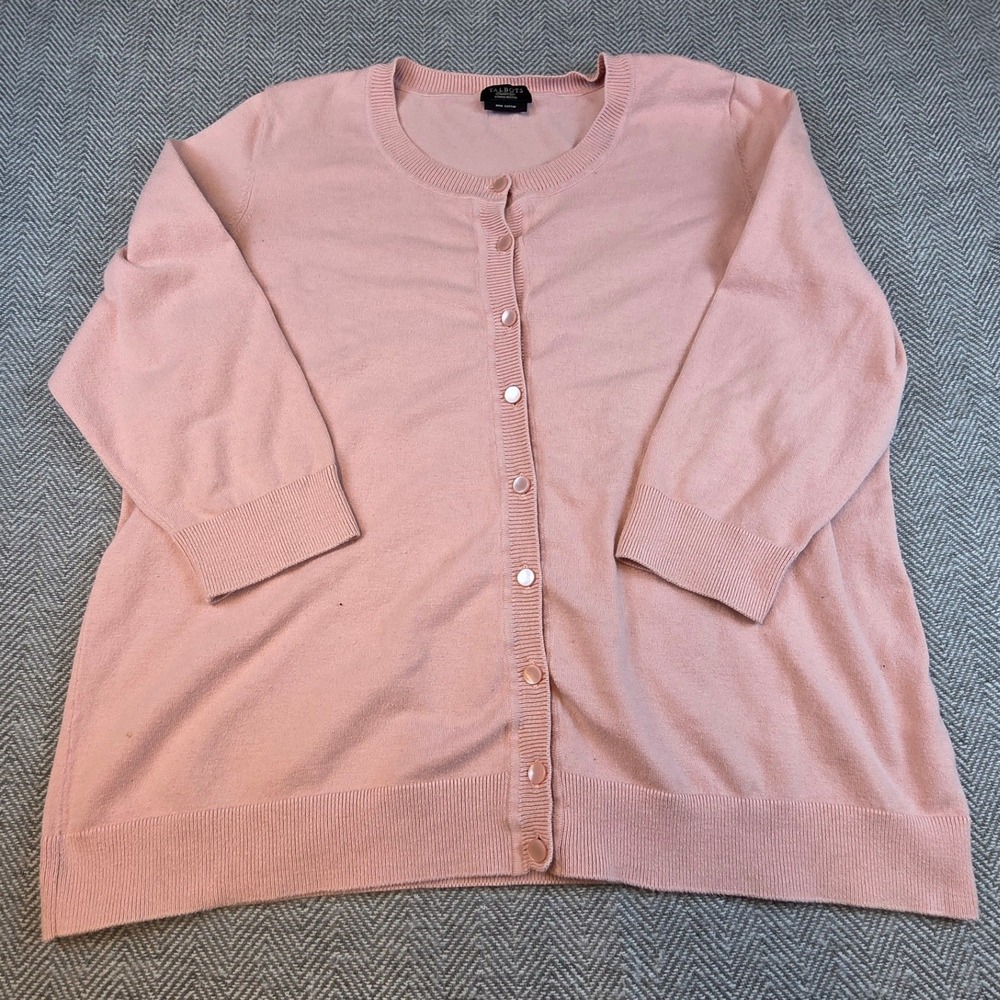 Talbots Pink Pima Cotton Blend Button Front Cardigan Sweater Woman Petites XL P
